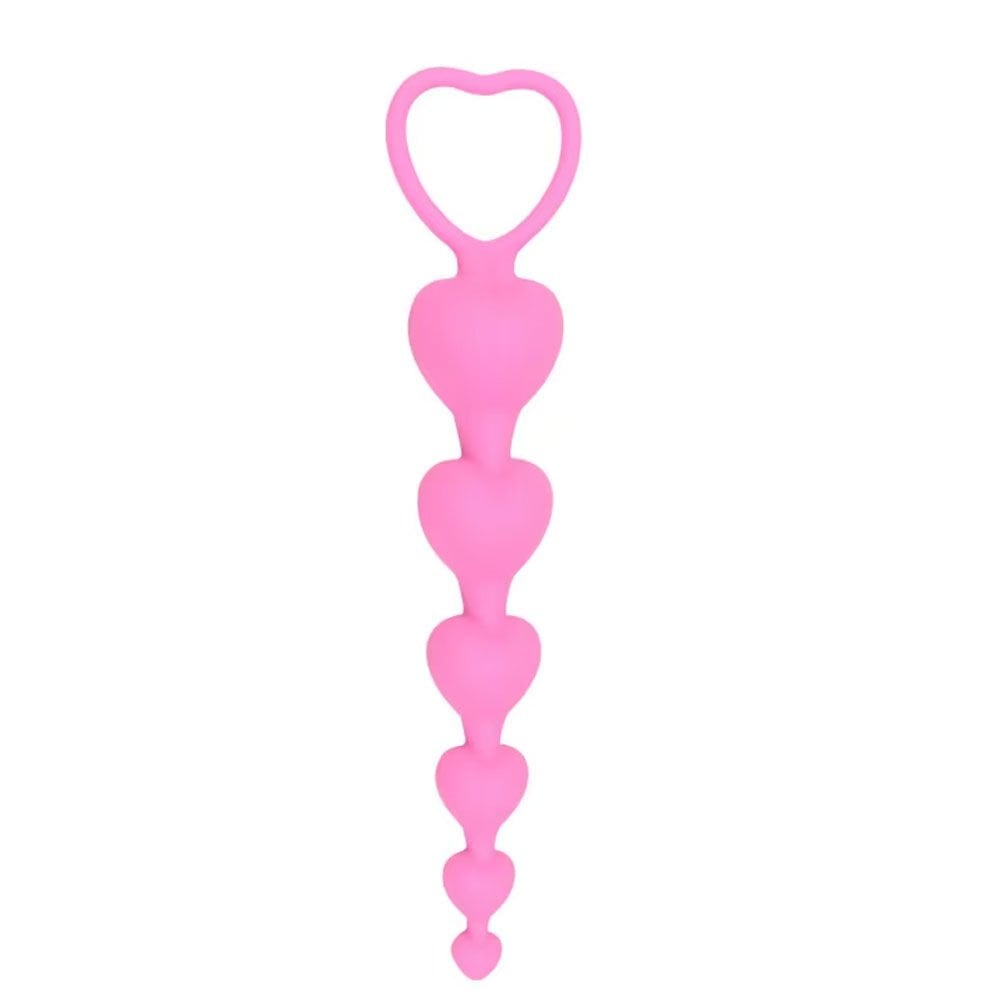 Backpart Kalp Şeklinde Boncuklu Silikon Pürüzsüz Yüzey 5 Boğumlu Anal Tıkaç (Plug) - Pembe
