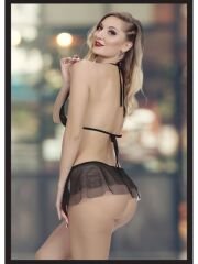 Censan Kadın Siyah Seksi Fantezi Özel Tasarım Etekli Fantezi Babydoll