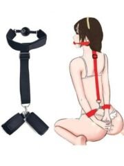 Fantezi Ağız Toplu Sırttan Bağlamalı Harness Esaret Kelepçesi Siyah