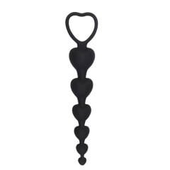 Backpart Kalp Şeklinde Boncuklu Silikon Pürüzsüz Yüzey 5 Boğumlu Anal Tıkaç (Plug) - Siyah