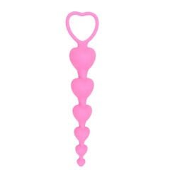 Backpart Kalp Şeklinde Boncuklu Silikon Pürüzsüz Yüzey 5 Boğumlu Anal Tıkaç (Plug) - Pembe