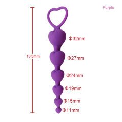 Backpart Kalp Şeklinde Boncuklu Silikon Pürüzsüz Yüzey 5 Boğumlu Anal Tıkaç (Plug) - Mor