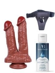 Censan Belden Bağlamalı Kayganlaştırıcı Set Noctis 21cm Kahverengi Çiftli Dildo No:61