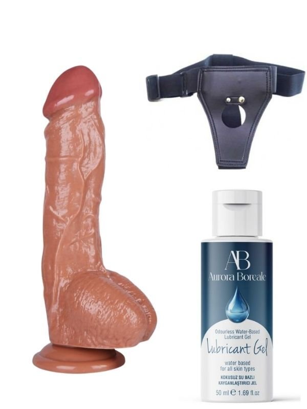 Censan Belden Bağlamalı Kayganlaştırıcı Set Noctis 26,5cm Kahverengi Dildo No:63