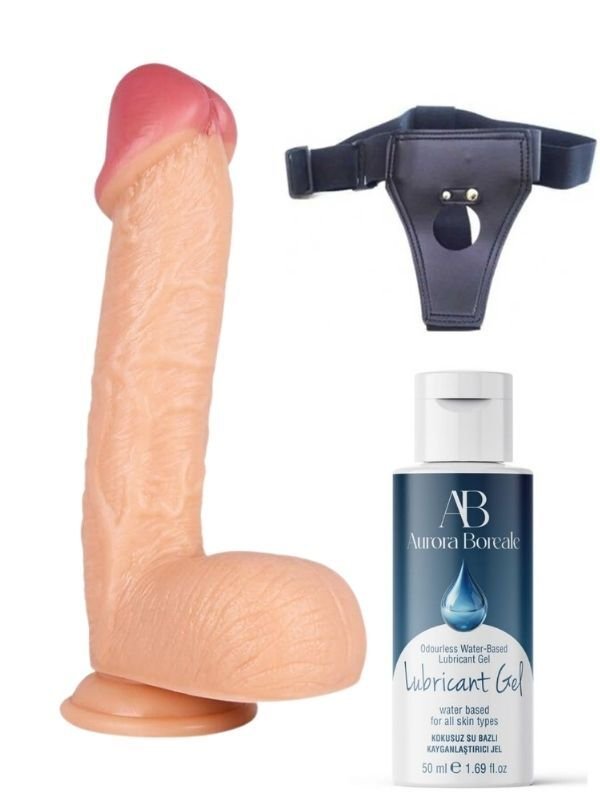 Censan Belden Bağlamalı Kayganlaştırıcı Set Noctis 34cm Realistik Dildo No:72
