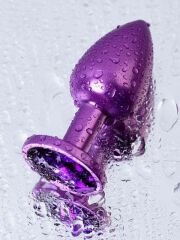 Metal Anal Plug, mor kristalli, 7,2 cm, Ø2,8 cm, 50 g