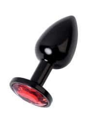 Censan Metal Anal Plug, Metal, siyah, kırmızı kristalli, 7,2 cm, Ø2,8 cm, 50 g