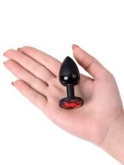 Censan Metal Anal Plug, Metal, siyah, kırmızı kristalli, 7,2 cm, Ø2,8 cm, 50 g